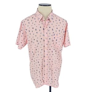 IZOD Shirt Pink Tropical Beach Print Short Sleeve Button Up Collared Mens XL